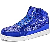 IGxx Glitter White Shoes for Men Fashion High Top Casual Sequin Sparkly Sneakers Men's Bling Shiny