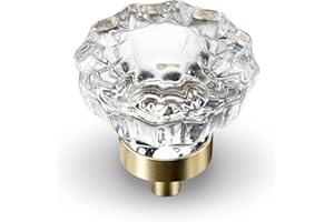 VEHCIL Crystal Cabinet Knobs, 8 Pack Gold Drawer Dresser Knobs, Single Hole Brass Vintage Dresser Handles for Kitchen Cupboard, Closet, Bathroom, Dresser Drawer, Retro Round Flower Design