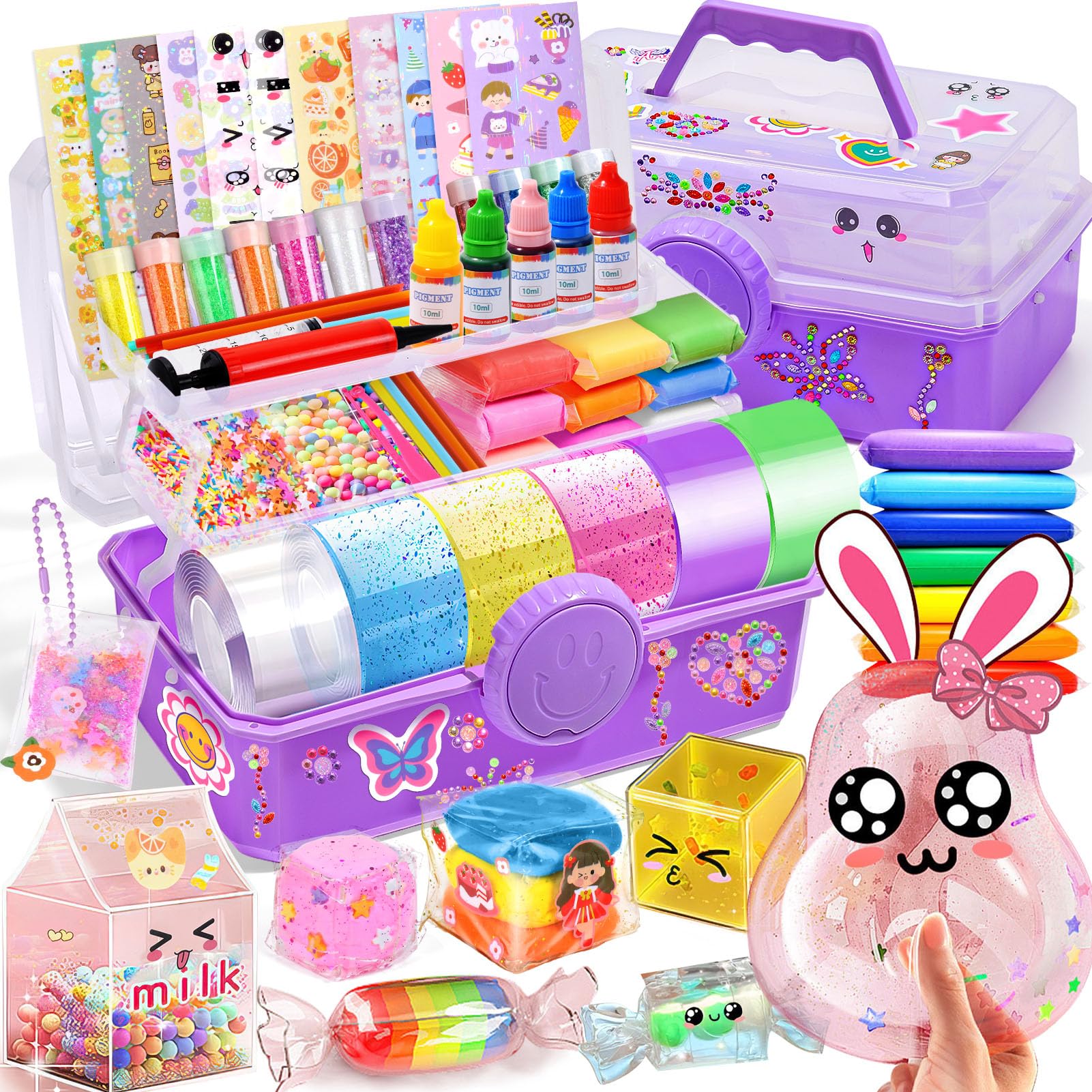 vamei Nano Tape Bubbles Kit Craft Box for Kids with Nano Magic Tape, Clay, Beads, Kawaii Stickers and Accessories for Making Bubbles Nanotape Arts and Crafts Decompression Gifts for Kids Girls Boys — image 1