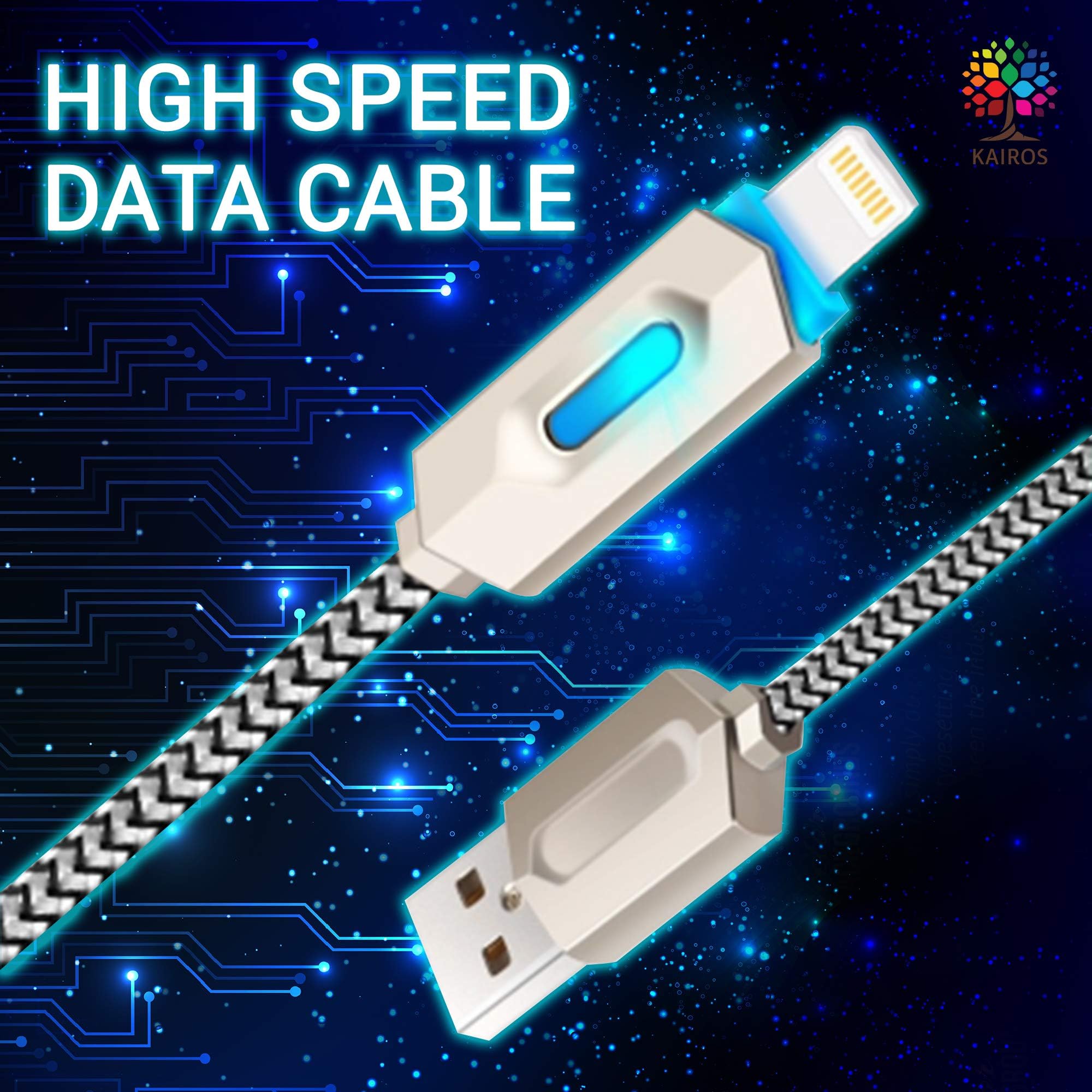 PNGXE Smart Quick Charging led USB Lighting Nylon Braided Cable for iPhone 7/8 / X 1 Meter