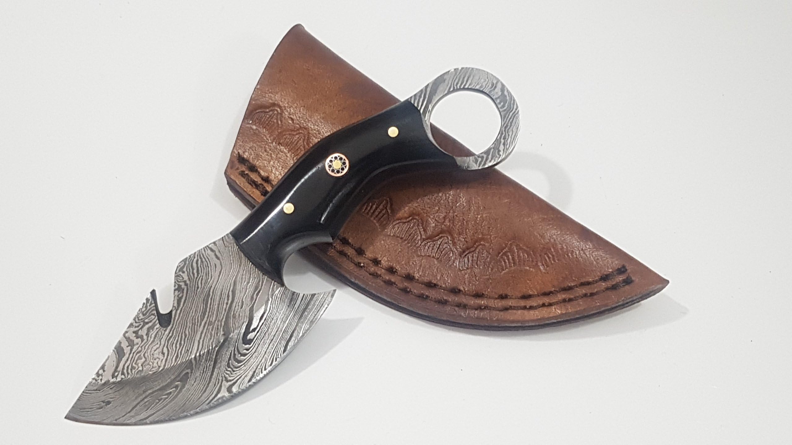 Falcon Blades Damascus FBHK-06 Custom Handmade Hunting Skinning Camping Survival Tracker Knife 6 Inch (Gut Hook)