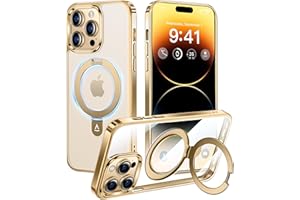 Alphex Invisible Stand Magnetic Case for iPhone 14 Pro Max, Official Color Match for iPhone, Compatible with MagSafe, Military Grade Shockproof Phone Cover Ring Holder Women Men 6.7 inch, Gold