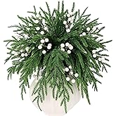 Set of 40 Artificial Norfolk Pine Branches with White Berry 12.8" Christmas Greenery Picks Norfolk Pine Stems Fake Tree Needle Sprigs for Vase Filler DIY Craft Garland Home Decorations (Green White)