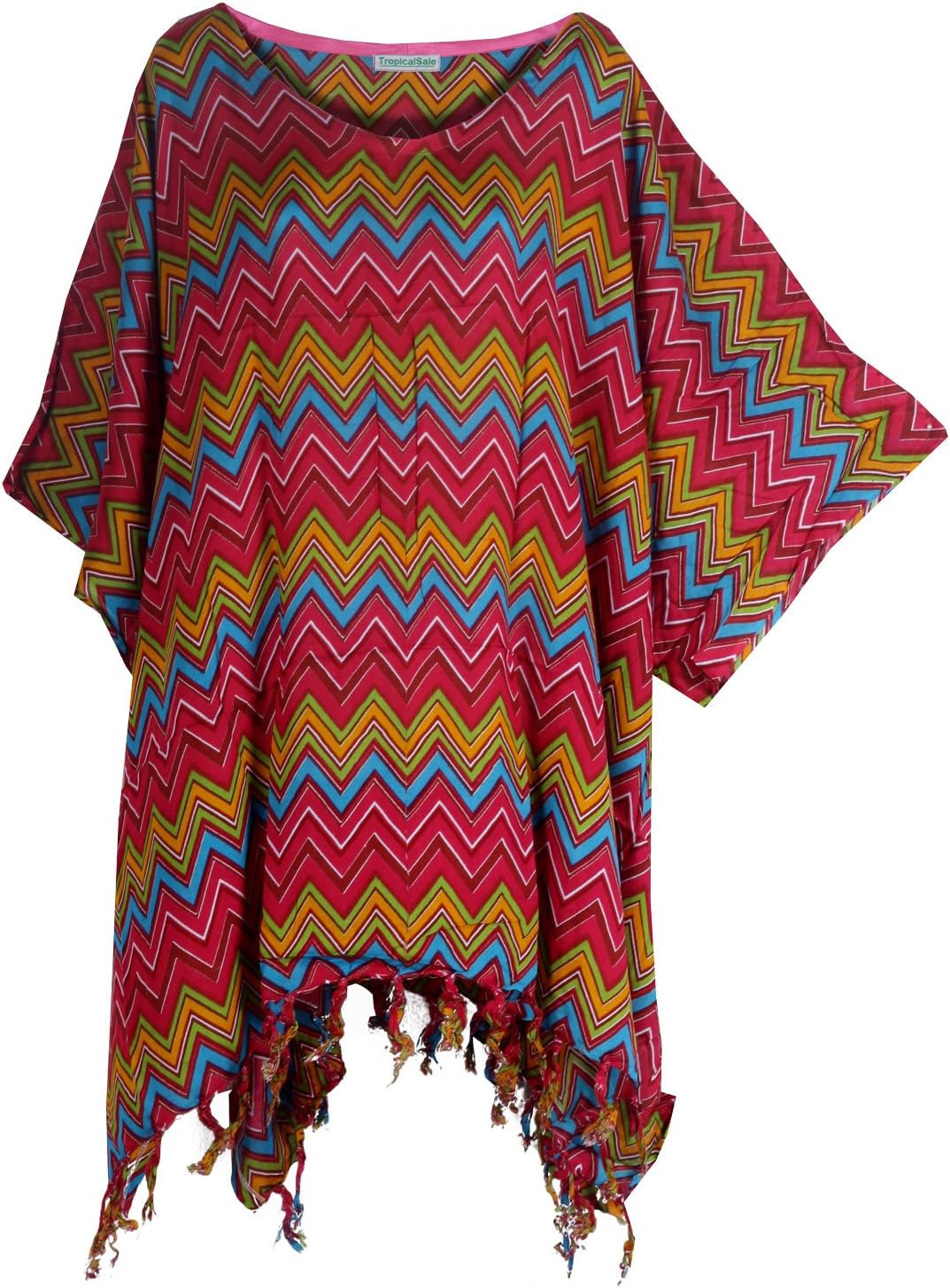 Tropicalsale Women's Plus Size New Colourful Zig-zag Caftan Tunic Hippy Top