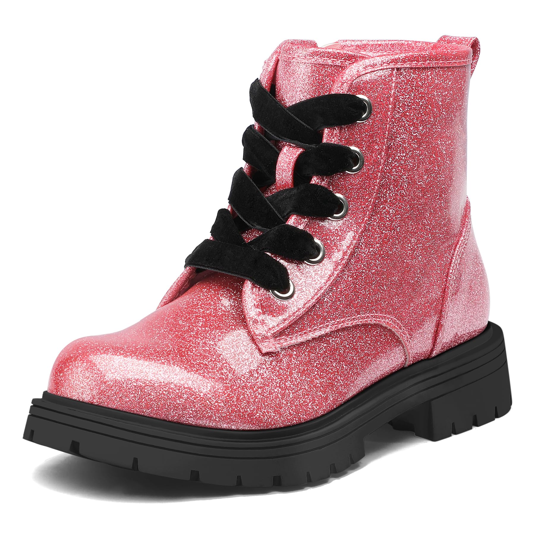 Photo 1 of K KomForme Girls Glitter Ankle Boots Lace Up Waterproof Combat Shoes With Side Zipper for Toddler/Little Kid/Big Kid