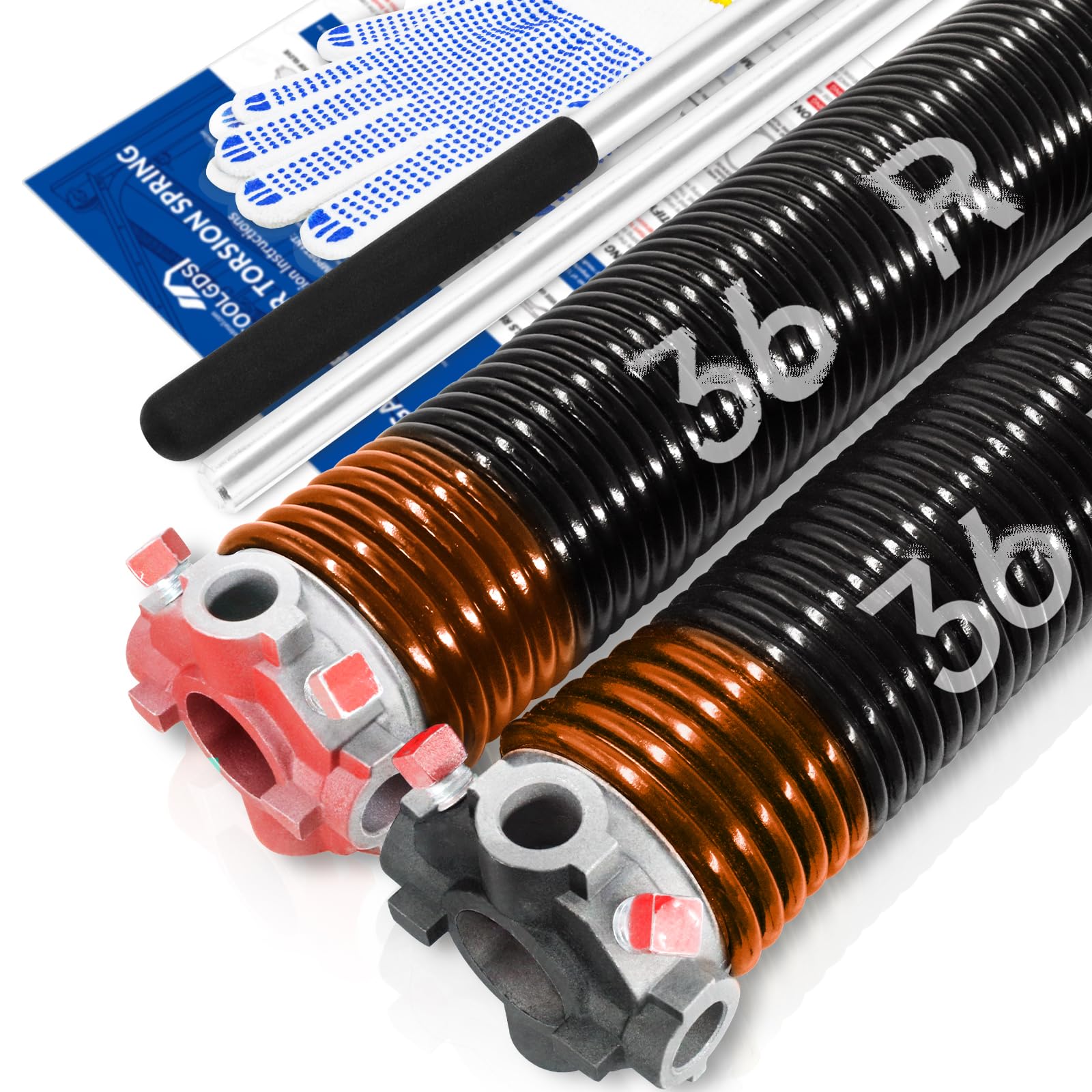 YoToolGDS Pair of 2" Garage Door Torsion Springs Set with Non-Slip Winding Bars & Gloves, High Precision Electrophoresis Oil-Free Black Coated for Replacement, MIN 16,000 Cycles (0.273 x 2" x 36'') Image