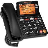 AT&amp;T CD4930 Black Corded Phone with Digital Answering System, Caller ID, Extra-Large Tilt Backlit Display &amp; Big Buttons