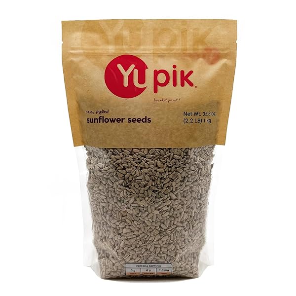 YUPIK RAW SUNFLOWER SEEDS, SHELLED, 2.2 LB (35.3OZ), KOSHER, GLUTEN-FREE, UNSALTED SUNFLOWER KERNELS, NO SHELL, HEALTHY SNACKS, SOURCE OF OMEGA-6 AND FIBER