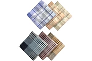 SAIPOM 6PCS Cotton Men's Handkerchiefs, Soft Gents Hankies Set, 40 x 40CM Soft Cotton Pocket Hanks, Men's Stripe Checkered Pa