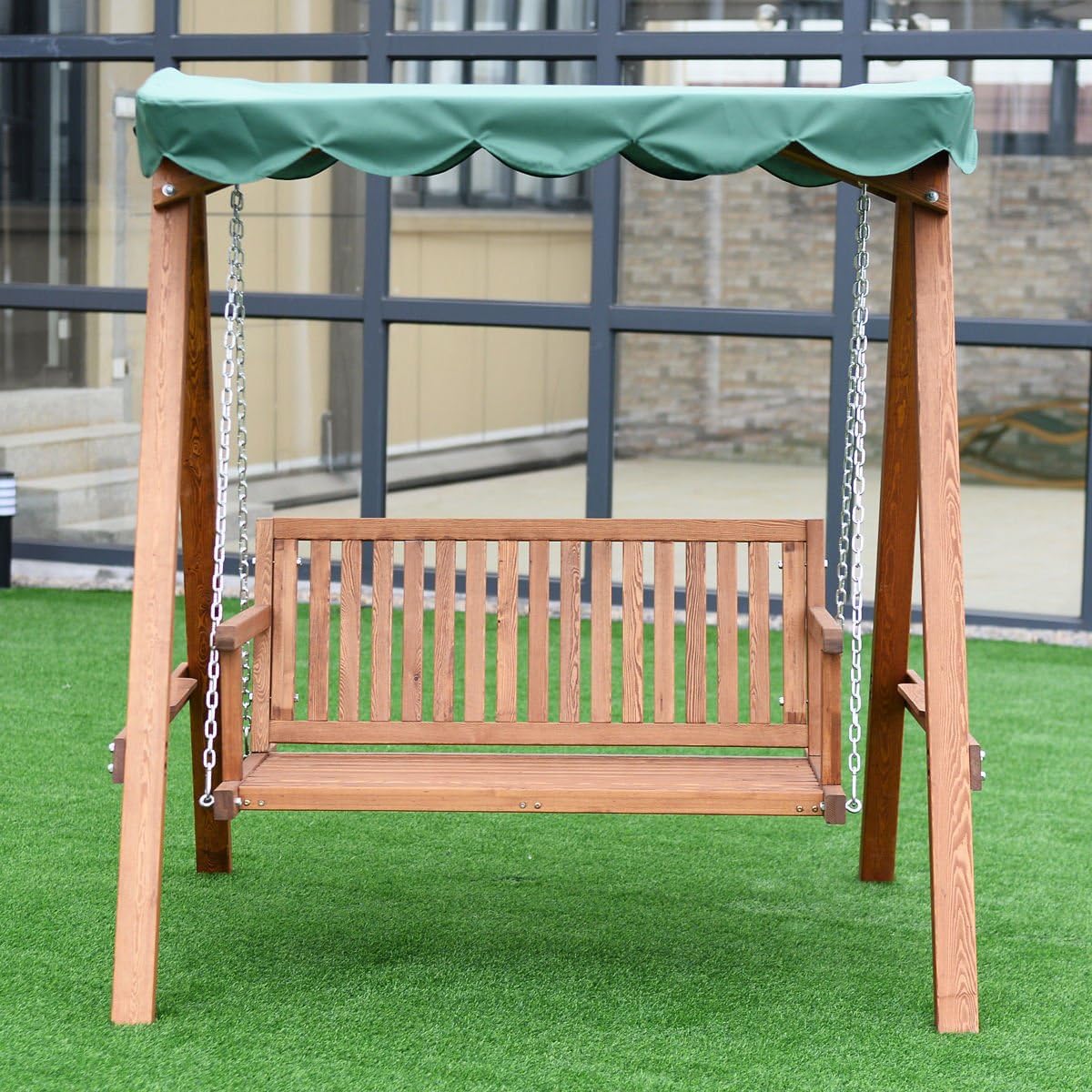 Outdoor 2 Person Larch Wooden Swing Loveseat Hammock Canopy Patio Garden Furni: Kitchen & Dining