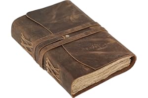 KOMALC Handmade Leather Journal/Writing Notebook Diary/Bound Daily Notepad For Men & Women Unlined Paper Medium, writing pad gift for artist, sketch (Deckle Edge Brown Tan, 8 x 6)