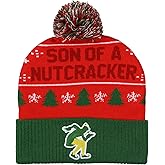 Bioworld Elf The Movie Beanie Ugly Sweater Adult Knit Embroidered Cuffed Beanie Hat with Pom Multicolored