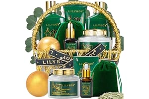 LILY ROY Spa Gift Basket for Christmas Gifts - 9 Pieces Premium Eucalyptus Bath & Body Care Kit for Women & Men, Holiday Gift for Mothers Day, Valentine's Day, Father's Day, Birthday with Shower Gel & More