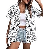 Western Button Down Shirts Women Cowgirl Vintage Print Short Sleeve Tops Cute Summer Country Concert Outfit