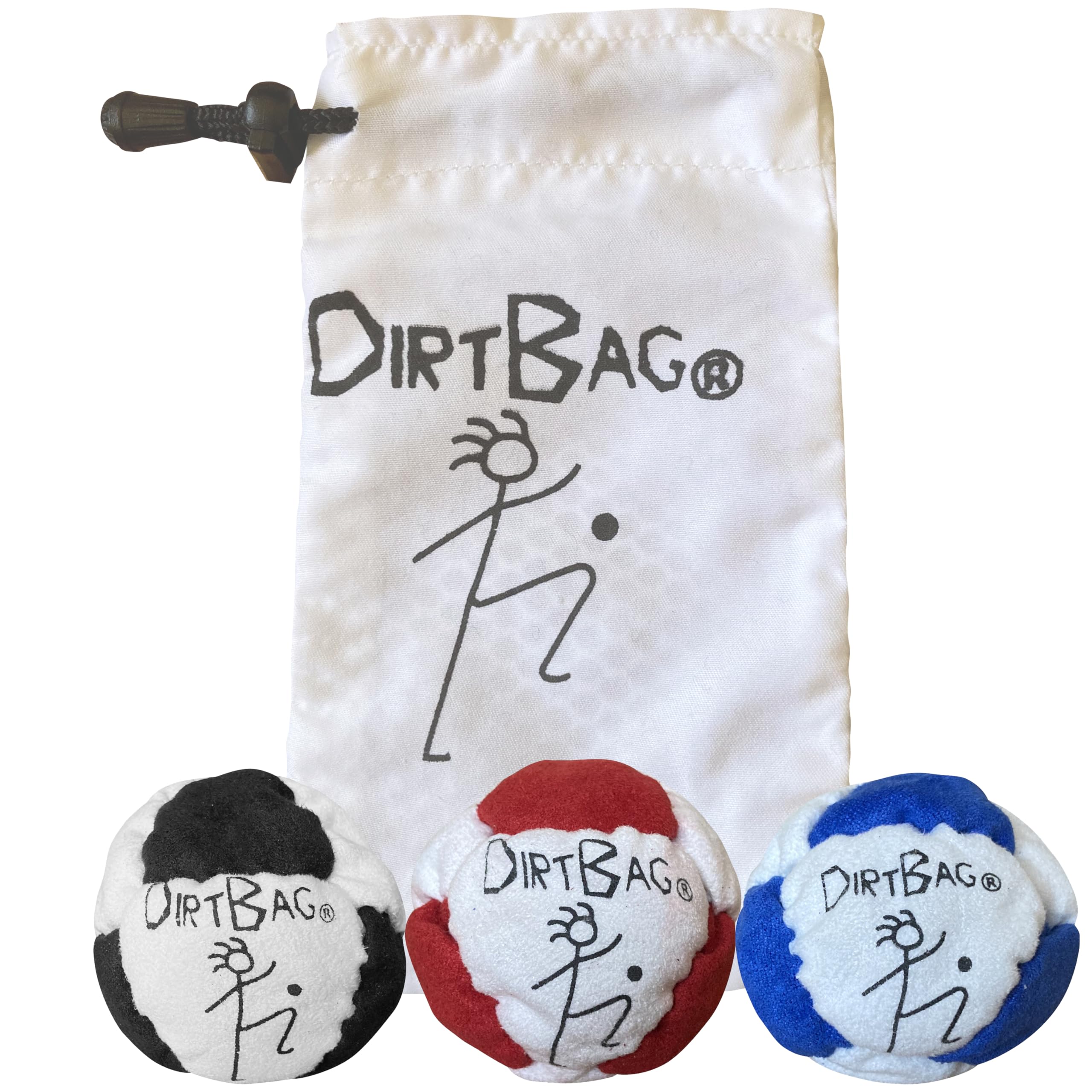 DIRTBAG Classic Footbag 3 Pack with Pouch, Unique, Footbag Set with Signature Carry Bag - White Combo with White Pouch.