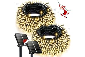 OZS 2PK 240LED Solar Christmas String Lights Outdoor Waterproof | Solar Christmas Tree Lights with 8 Lighting Modes Solar Light Outdoor for Xmas Party Garden Tree Christmas Decorations (Warm White)