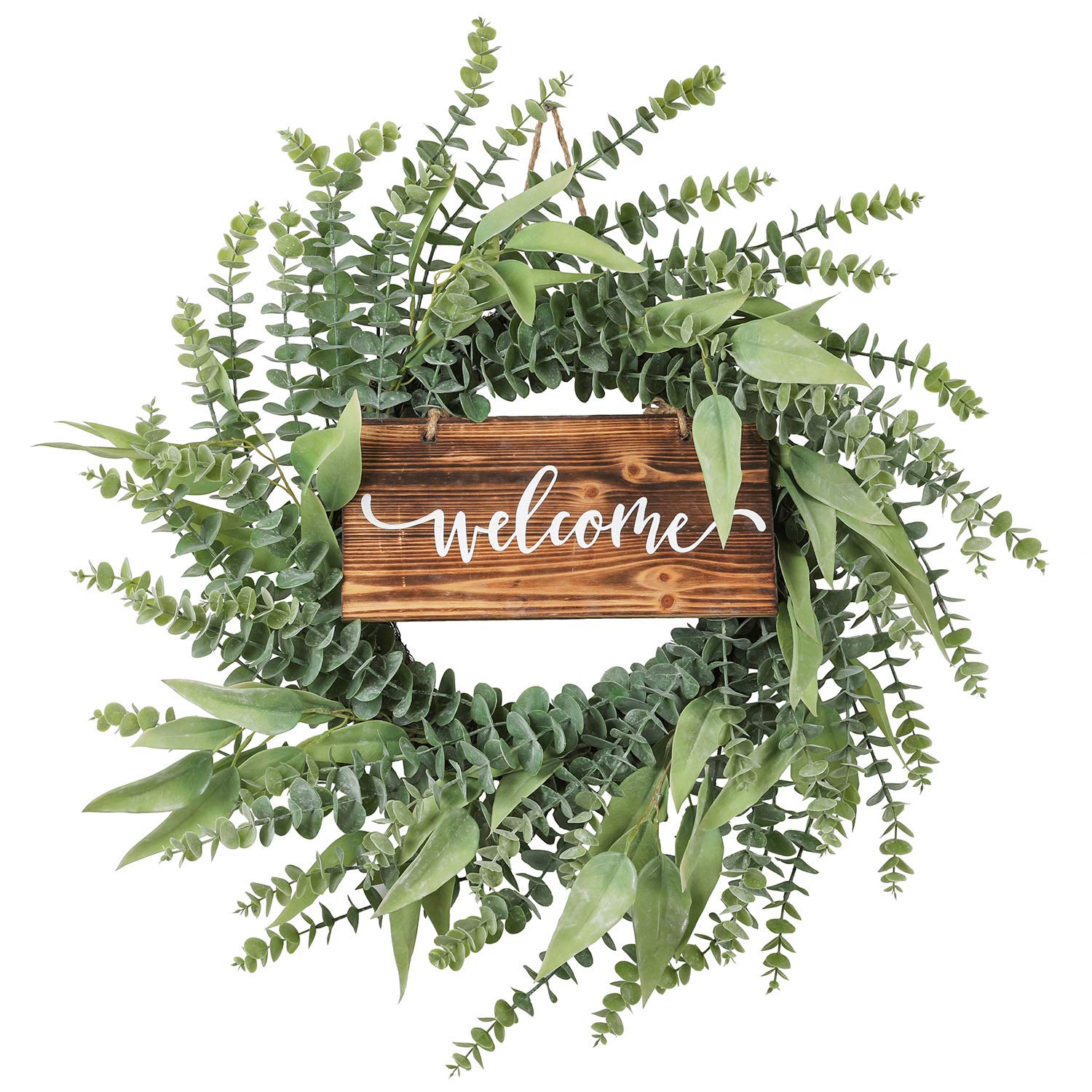 Wreath Front Door Decor Eucalyptus - 26 inch Farmhouse Large Wreath Spring Summer Welcome Sign Green Decorative Outdoor Home Porch Reef