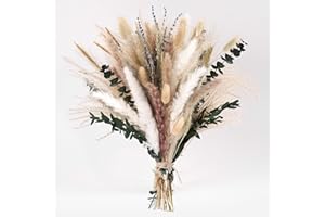 Bpole Dried Pampas Grass Bouquet - 92 PCS Pampas Grass Decor with Bunny Tails,Eucalyptus & Lavender Dried Boho Flowers for Vase Wedding Home Table Decor,Rustic Farmhouse Party