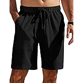 COOFANDY Mens Casual Shorts Elastic Waist Drawstring Shorts Summer Beach Linen Shorts