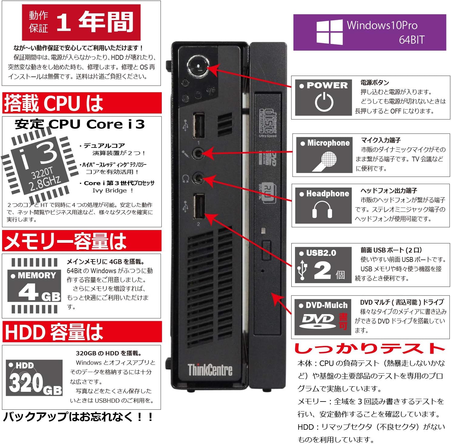 Amazon Co Jp 中古パソコン Windows10 デスクトップ 極小 一年保証 Lenovo Thinkcentre M72e Tiny Core I3 32t 2 8ghz Mem 4gb Hdd 3gb Dvdマルチ Win10pro64bit パソコン 周辺機器