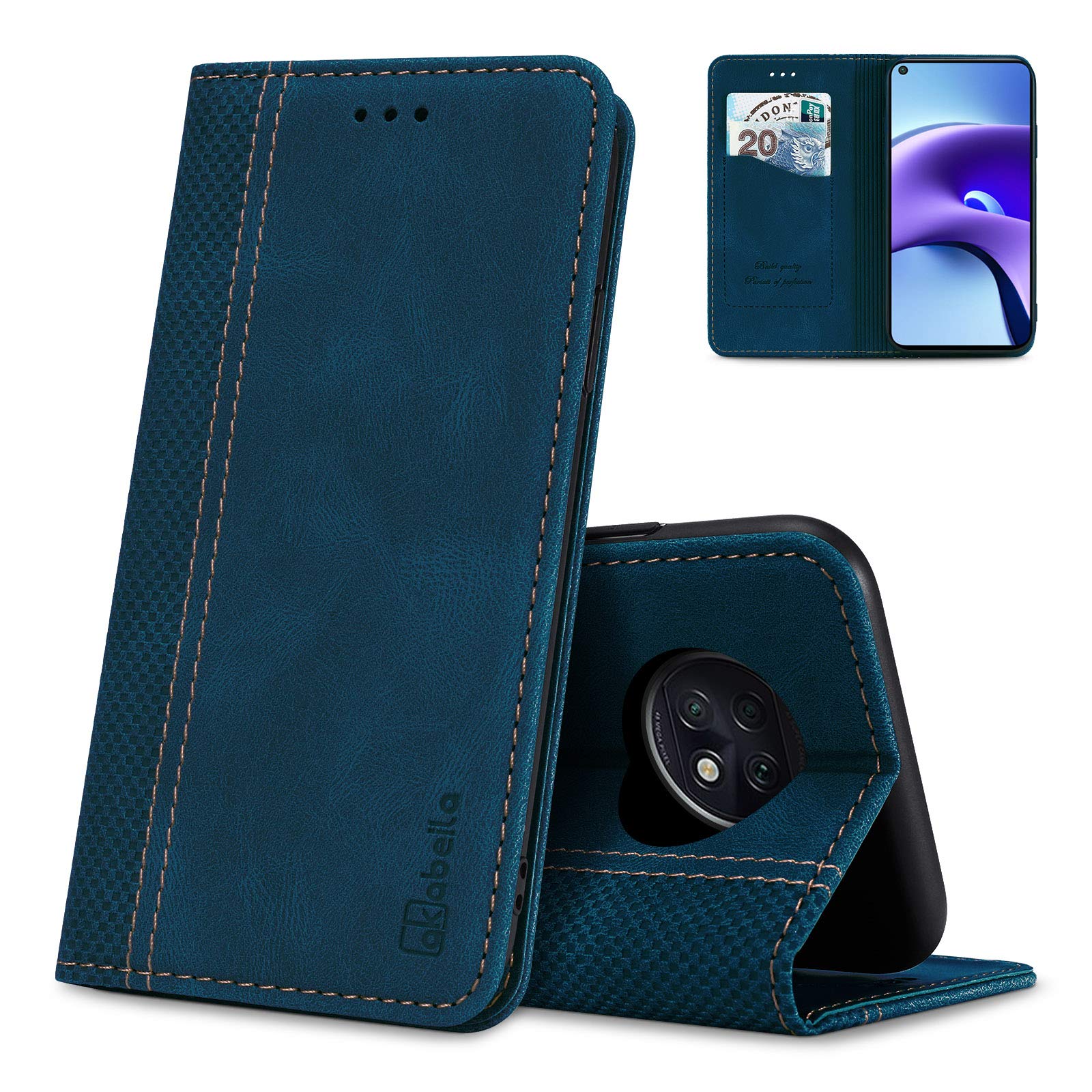 AKABEILA Case for Xiaomi Redmi Note 9T 5G PU Leather Flip Wallet Case with Magnetic Closure Kickstand Card Slots Folio Phone Case Cover Shockproof Blue — image 1