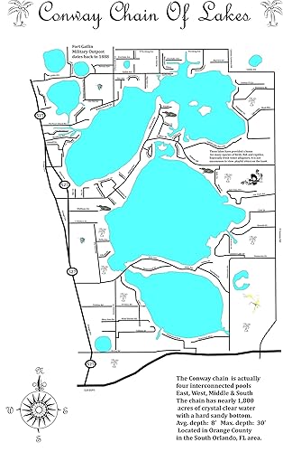 Amazon Com Conway Chain Of Lakes In Florida Framed Wood Map Wall