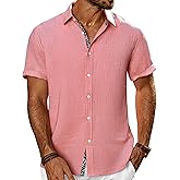 PJ PAUL JONES Men's Button Down Short Sleeve Shirt Casual Summer Beach Textured Wedding Shirts