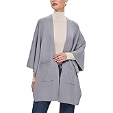 PULI Womens Open Front Shawl Wraps with Pockets Oversized Casual Knit Travel Shawls for Fall and Winter