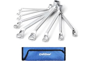 CRAFTZONE Metric Wrench Set 9 PC 6-24mm Wrench Sets 75-Degree Double Offset Box End Spanner Wrench Set CR-V Steel with Rolling Pouch
