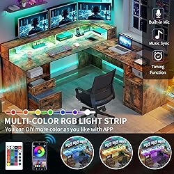 YITAHOME L Shaped Desk with Power Outlets & LED