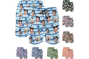 Custom Funny Mens Swim Trunks Personalized Beach Board Shorts with Face Customized Swim Shorts Bathing Suit Gifts for Men Dad