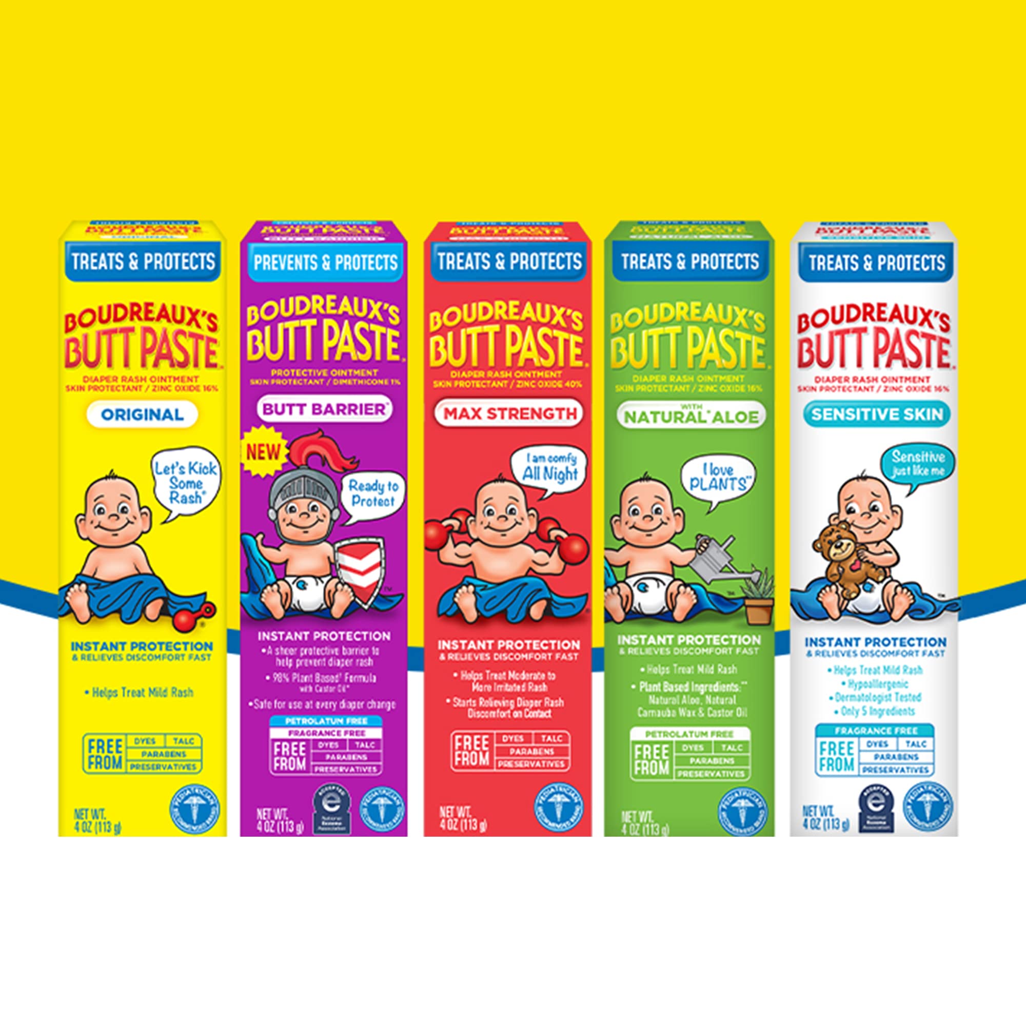 Boudreaux's Butt Paste Diaper Rash Ointment Variety Pack (1-4 oz Maximum Strength, 1-4 oz Natural Aloe)