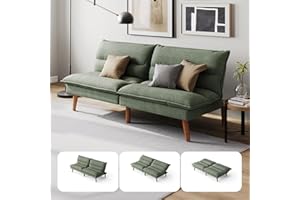 LINSY HOME Futon Sofa Bed - Convertible Corduroy Futon Couch Bed with Adjustable Backrest, Modern Small Loveseat Sleeper Sofa for Small Spaces, Living Room, Apartment or Office (Green)