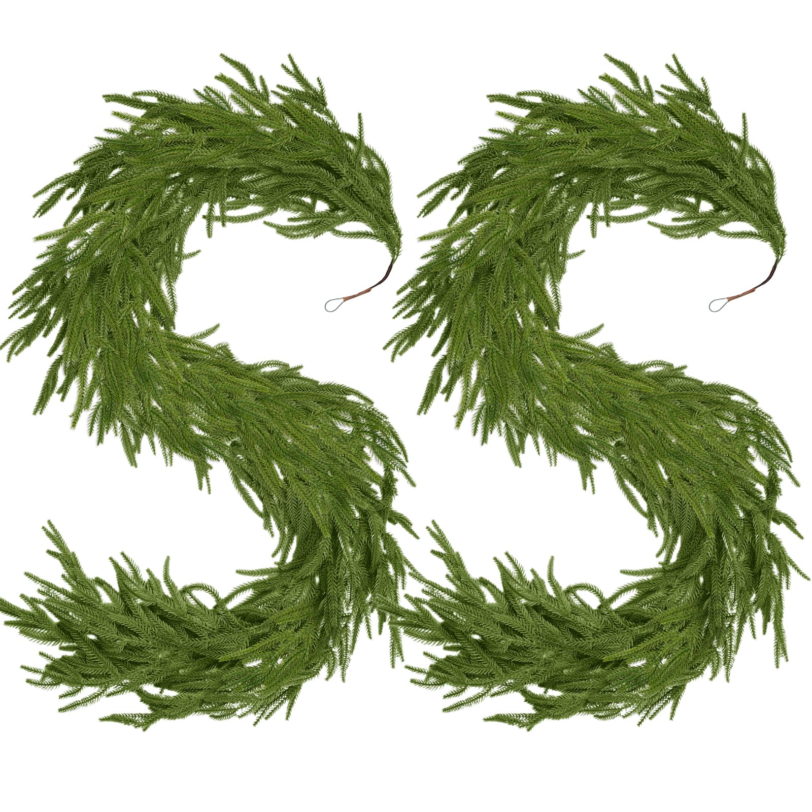 Photo 1 of 2-Pack 6FT Artificial Norfolk Pine Christmas Garland - Real Touch PE Faux Greenery, Waterproof Indoor Outdoor Decor for Mantel, Staircase, Fireplace, Front Door, Holiday Xmas Decoration