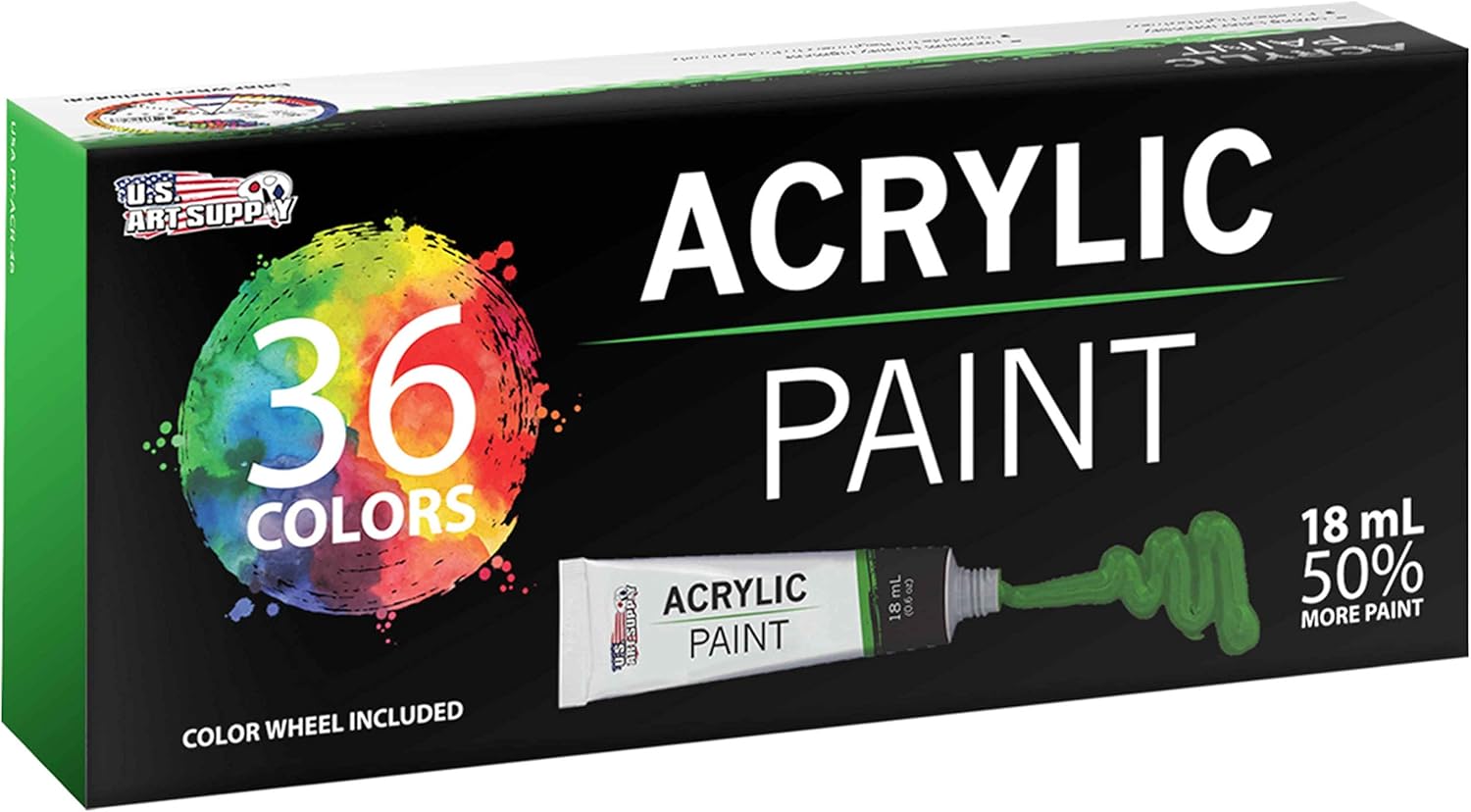 U.S. Art Supply Professional 36 Color Set of Acrylic Paint in Large 18ml Tubes - Rich Vivid Colors for Artists, Students, Beginners - Canvas Portrait Paintings - Color Mixing Wheel