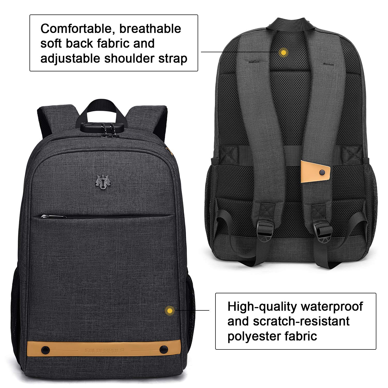 Computer Backpack,Travel Laptop Backpack with Lock Anti Theft Durable, Water Resistant College Students Lightweight Slim Computer Bag for Women/Men Fits 15.6 Inch Laptop and Notebook, Black