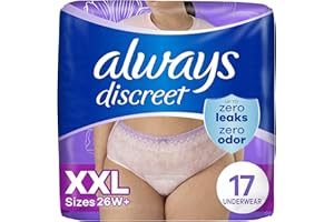 Always Discreet Adult Incontinence Underwear for Women and Postpartum Underwear, Size XXL, Up to 100% Bladder Leak Protection