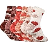 Ramede 6 Pairs Non Slip Fuzzy Socks with Grips Winter Sleep Anti Slip Socks Hospital Soft Sock for Woman Adult Gift