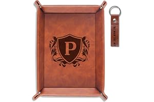 INNObeta Initial Valet Tray, Desktop Storage Organizer, PU Leather Bedside Tray Key Coin Holder, Personalised Gifts for Men, Birthday, Christmas, Letter P