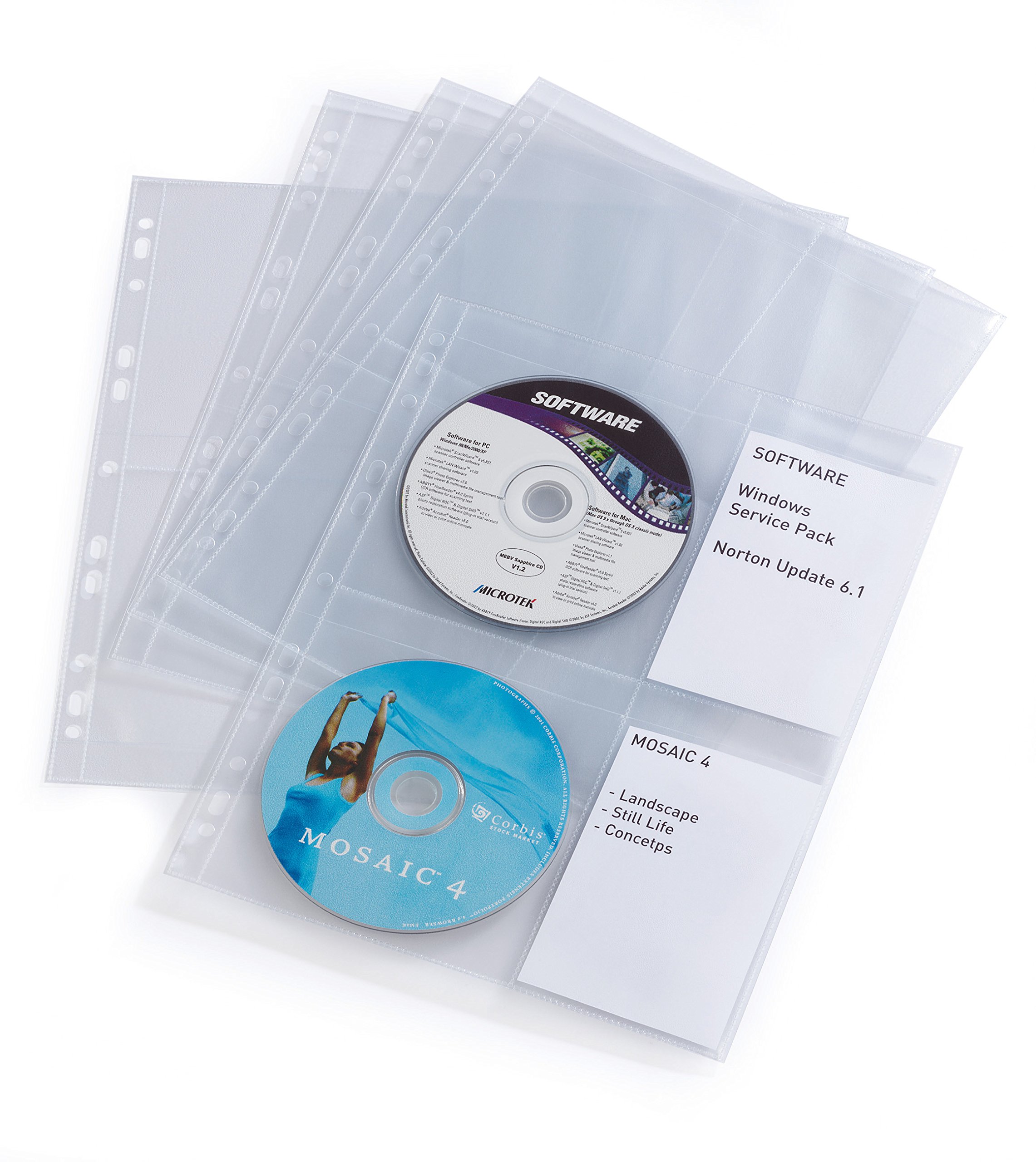 Durable CD/DVD Pockets - 2 Sided Wallet Index for 4 Disks - 10 Pack - A4 Clear - Keep Important Disks Scratch and Dust Free