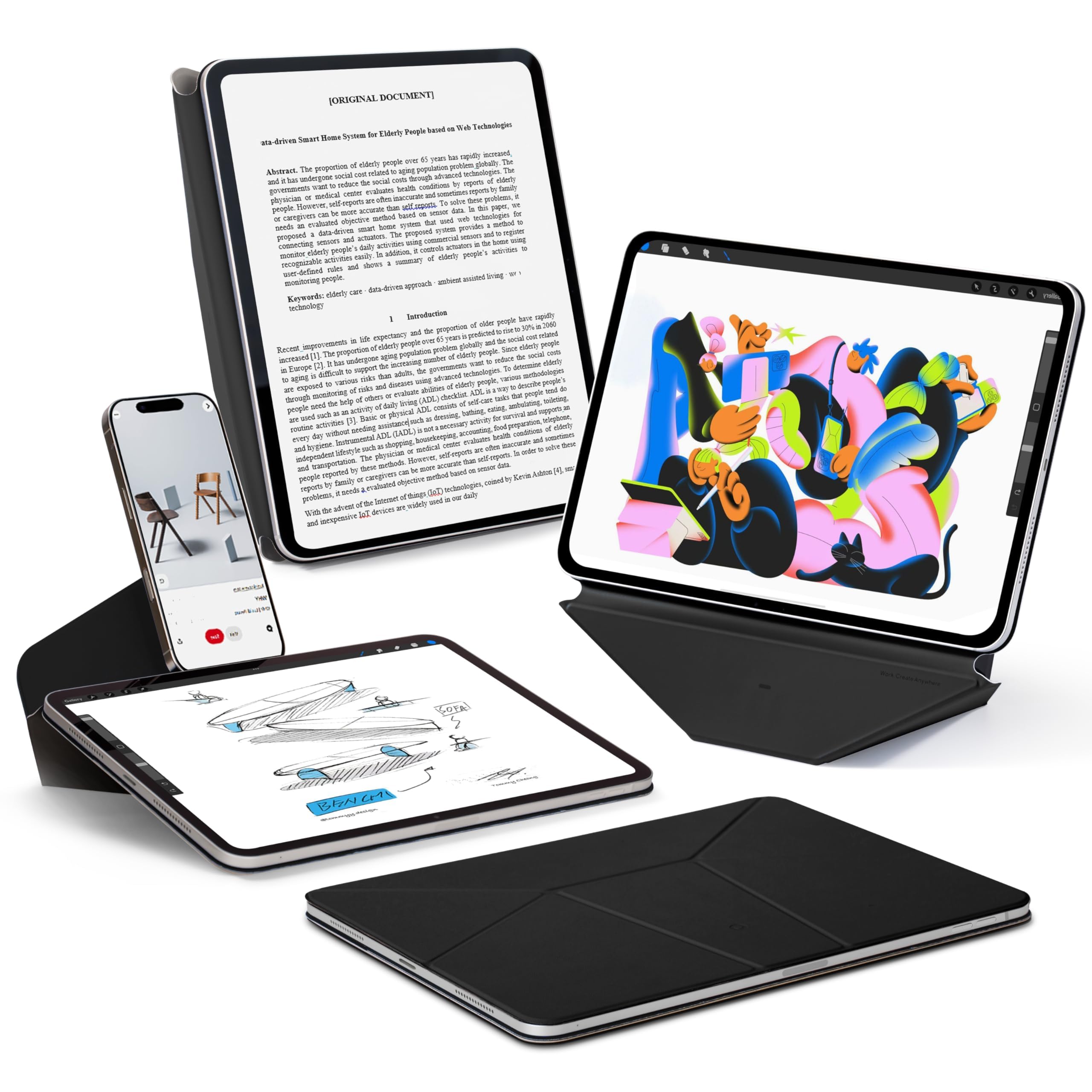 MOFT Dynamic Folio Funda para iPad Air de 11 (M4 2026 / M3 2025 / M2 2024) y iPad Air de 10,9 pulgadas 5.ª 4.ª generación 2022 2020, funda delgada con soporte magnético con más de 20 ángulos de visión, negro azabache