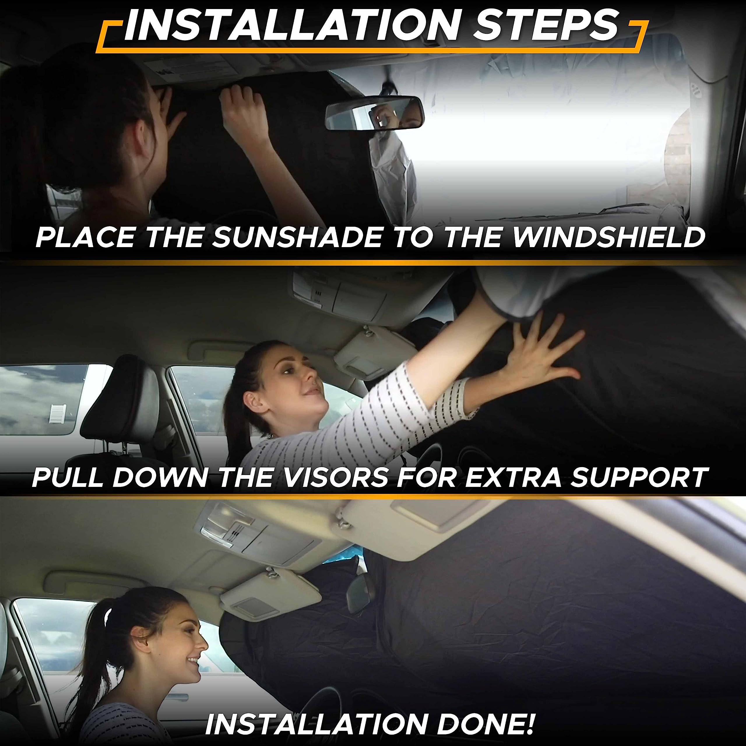EcoNour Car Windshield Sun Shade with Pouch (Good Vibes) | Front Window Sun Protector for UV Rays | Car Interior Accessories Fits Small Sedans, Mini SUVs & Hatchbacks | Medium (64 inches x 32 inches)