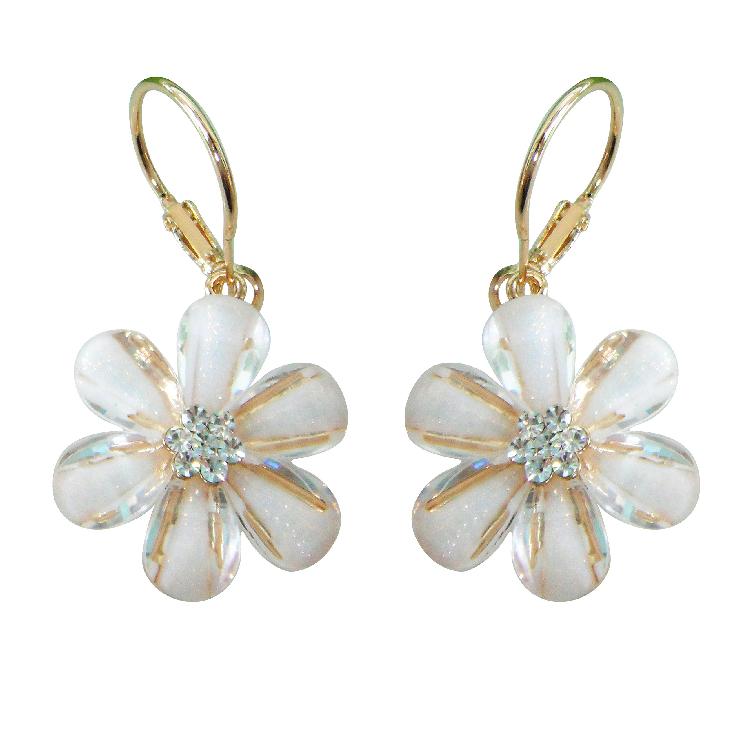 Navachi 18k Gold Plated Flower White Acatate Crystal Hoop Az1108e Hoop Earrings(dia. 1.8cm)