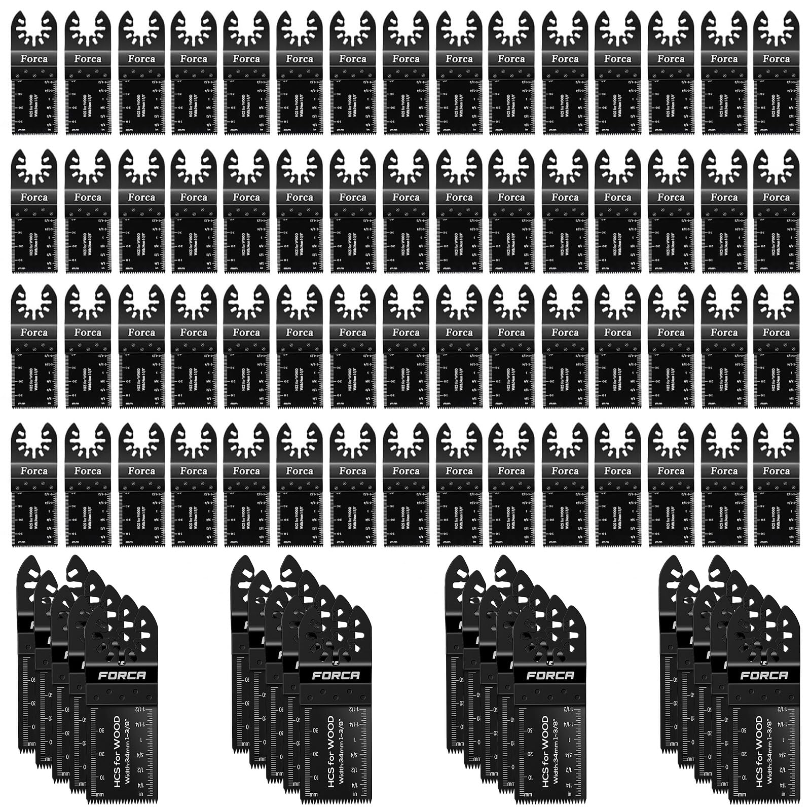 FORCA Multi Tool Blades Kits, 105pcs Universal Oscillating Tools Saw Blades for Wood, Fine Tooth Multitool Blades, Durable High Carbon Steel