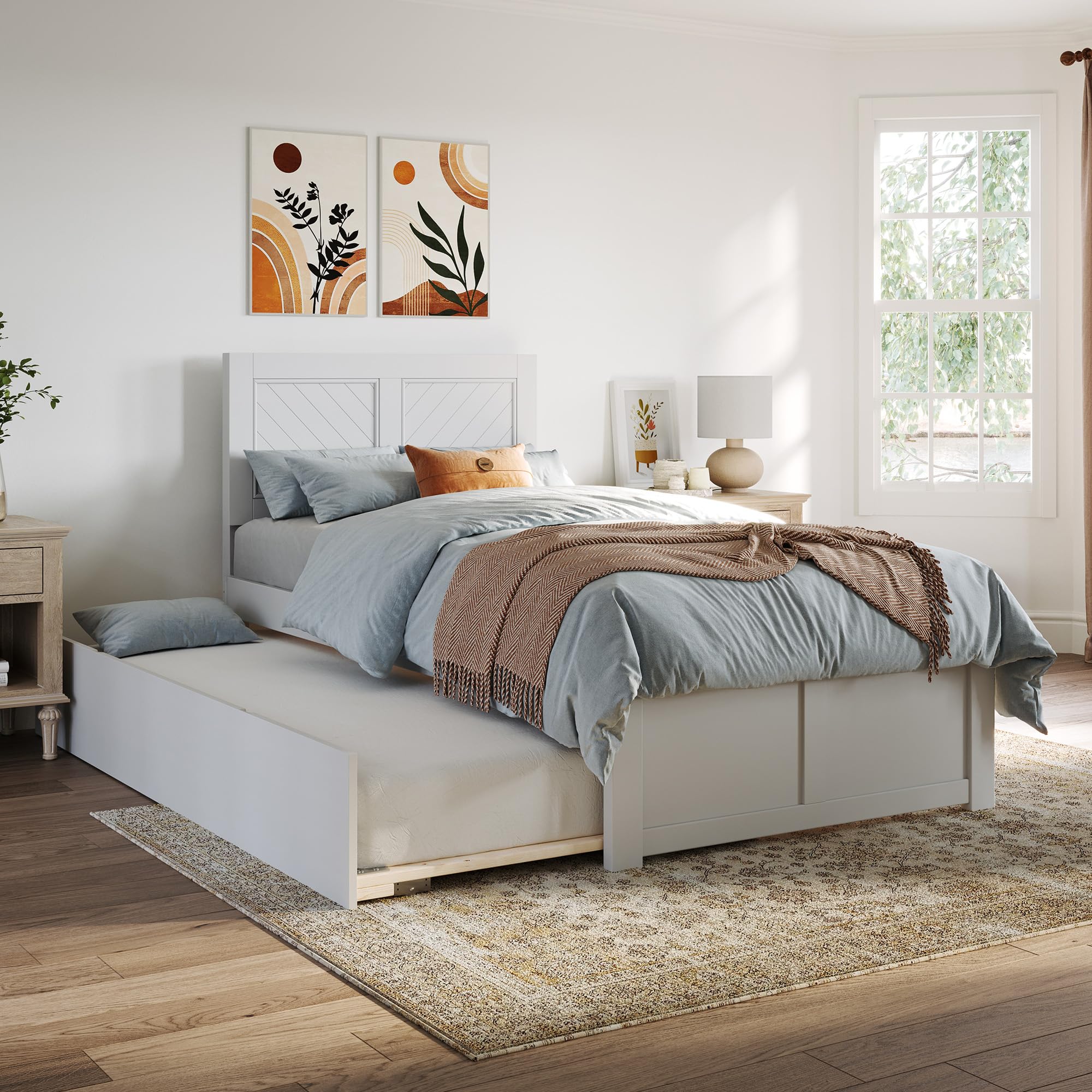 Photo 1 of ***Missing part***AFI Canyon Twin XL Farmhouse Solid Wood Platform Bed with Footboard & Twin XL Trundle, White***Missing part***