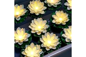 Scawim 12PCS Waterproof Floating Lotus Light, 5 Inch Floating Lily Flower Water Activated Artificial Flowers Battery Operated Warm White Light for Wedding Pool Lanterns Anniversary Garden Decor