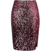 Vijiv Women's Sequin Skirt Midi High Waist Elegant Stretchy Sparkle Side Slit Pencil Skirt Party Cocktail