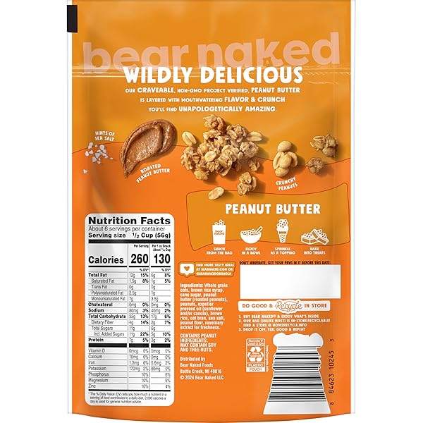 BEAR NAKED GRANOLA, BREAKFAST SNACKS, PEANUT BUTTER, 12OZ BAG (1 BAG)