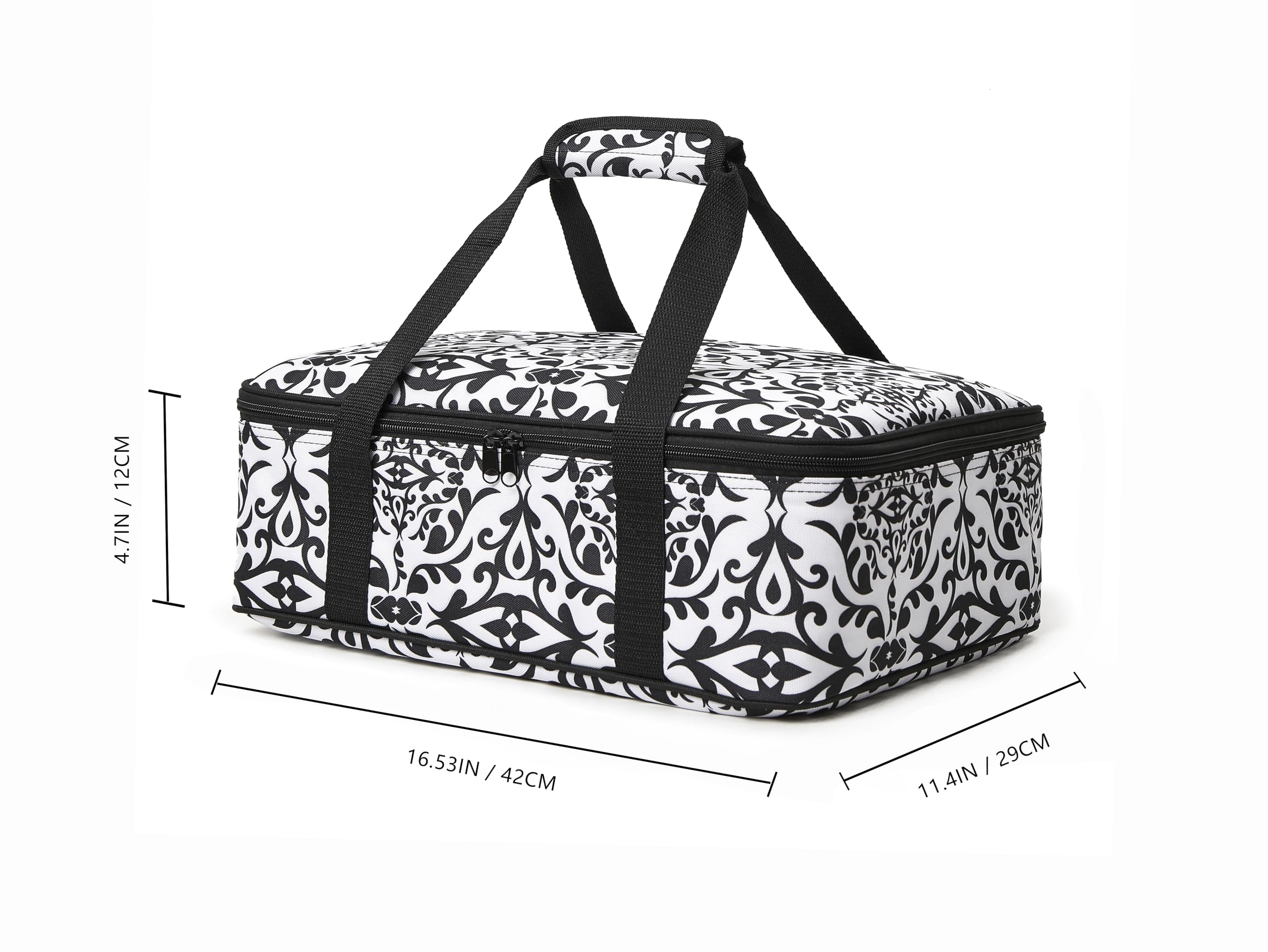 FATOLXX Insulated Casserole Carrier Bag Fits 9 * 13 Baking Dish Pan for Lasagna Lugger and Food Transport for Family Friend Gathering,Church Potluck Parties,Cookouts (Black White)