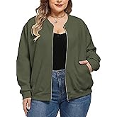 Theenkoln Women Plus Size Jackets: Full Zip Up Long Sleeve Bomber Casual Lightweight Sweatshirts Oversized Jacket